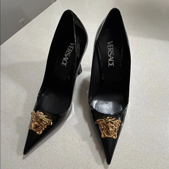 Versace Black and Gold Women's Heels - Picture 4 of 7